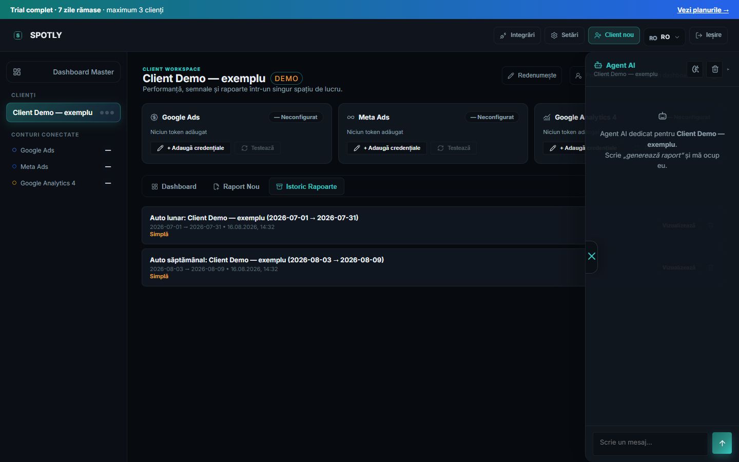 Chatul agentului AI dedicat clientului demo
